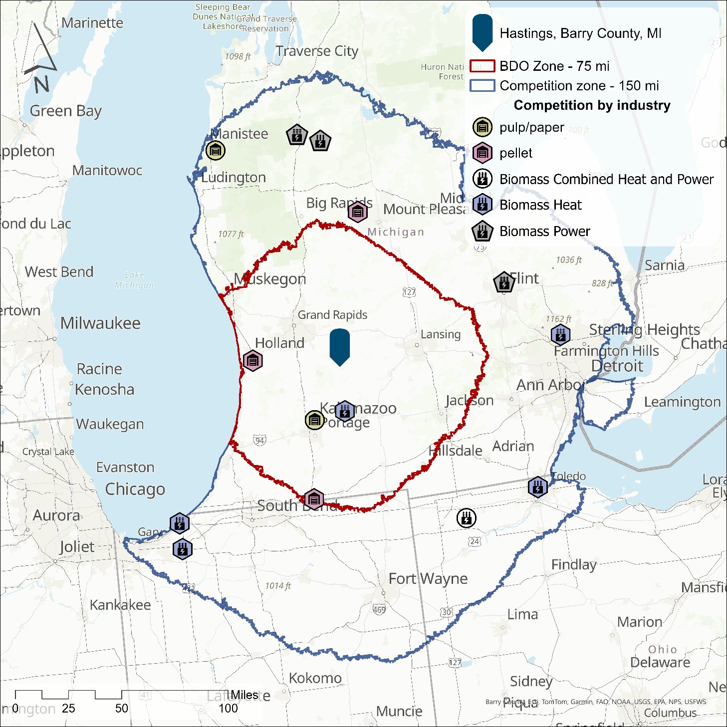 BDO Zone (75 mi) and Competition Zone (150 mi)