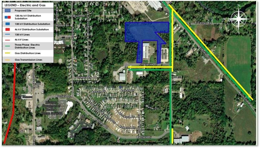 Hastings industrial site — electric and gas utility locations