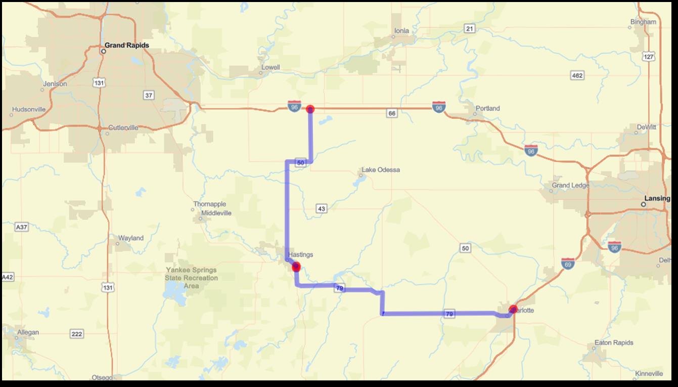 Mileage to interstates from Hastings, MI