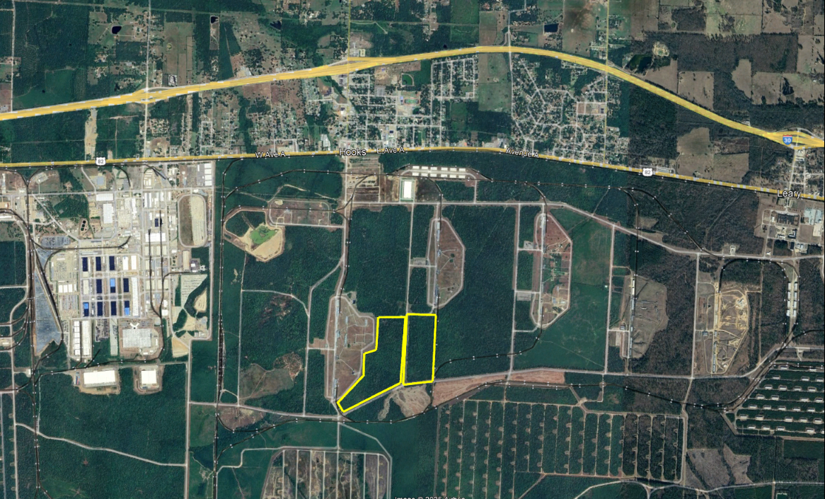 Boone-Copeland Site — regional aerial, I-30 and US Hwy 82 at Hooks, TX