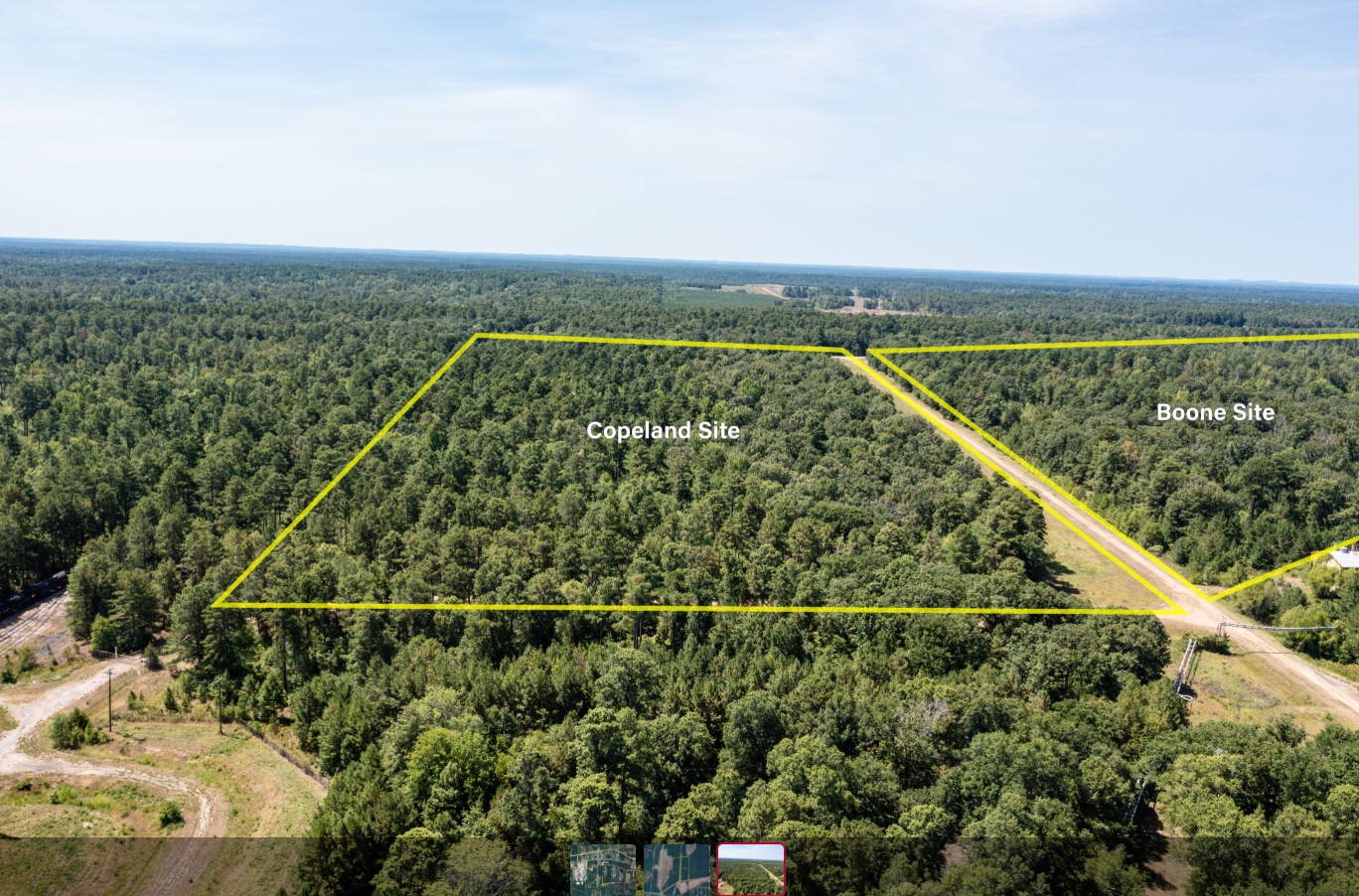 Boone-Copeland Site — aerial view over the Copeland and Boone parcels