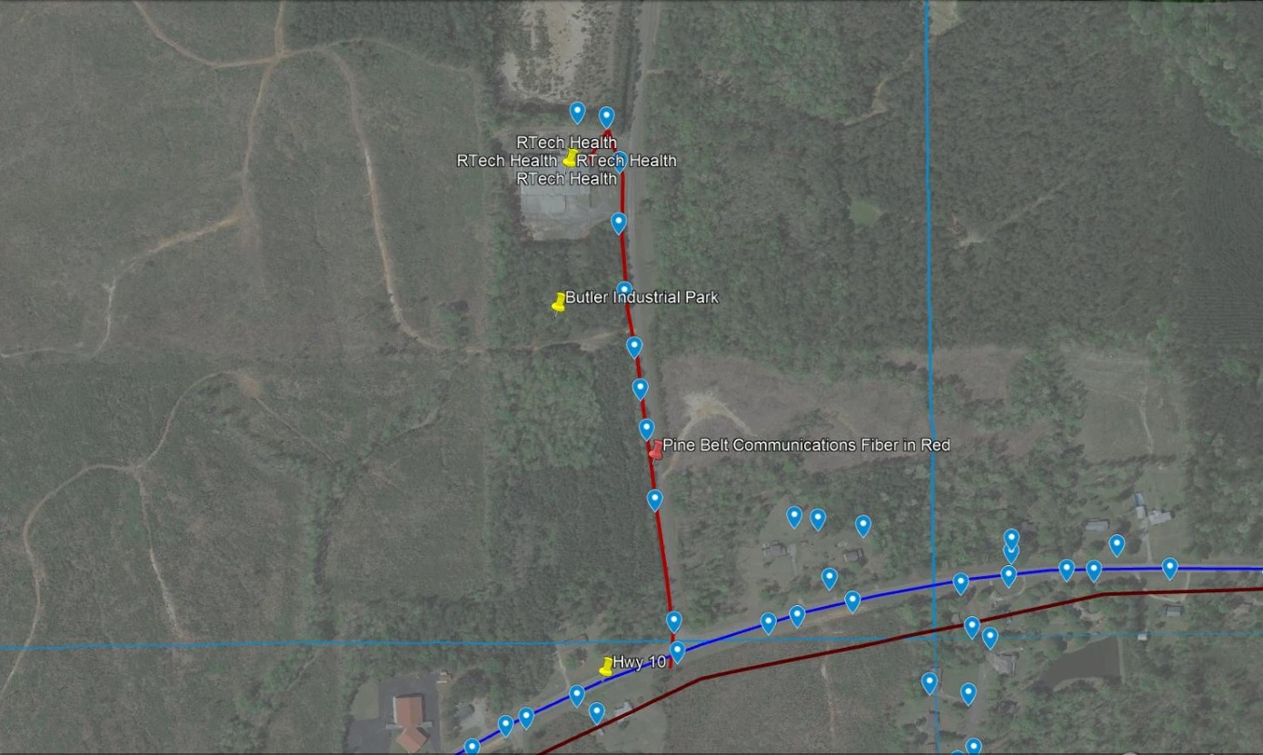 Pine Belt Communications fiber route