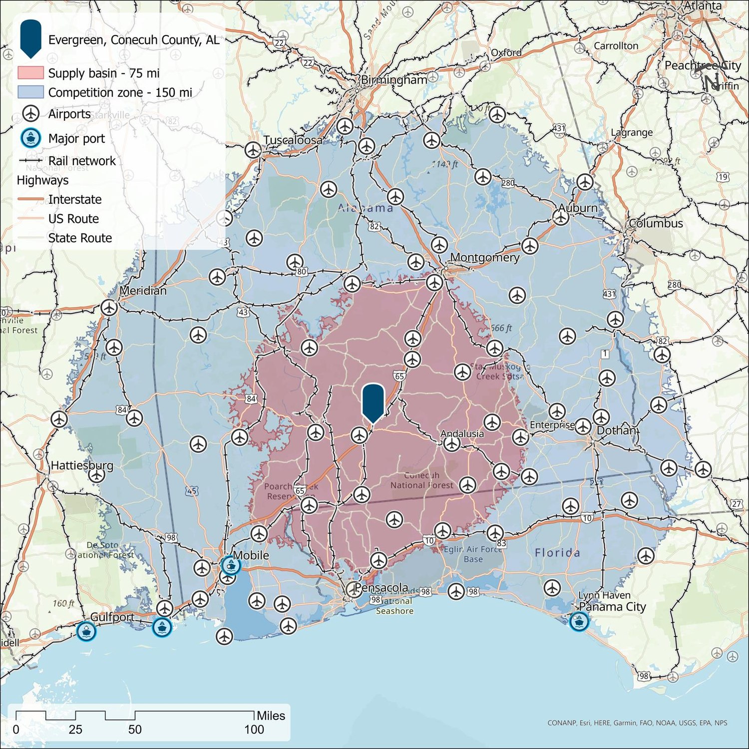 Major infrastructure in the Supply Zone and Competition Zone
