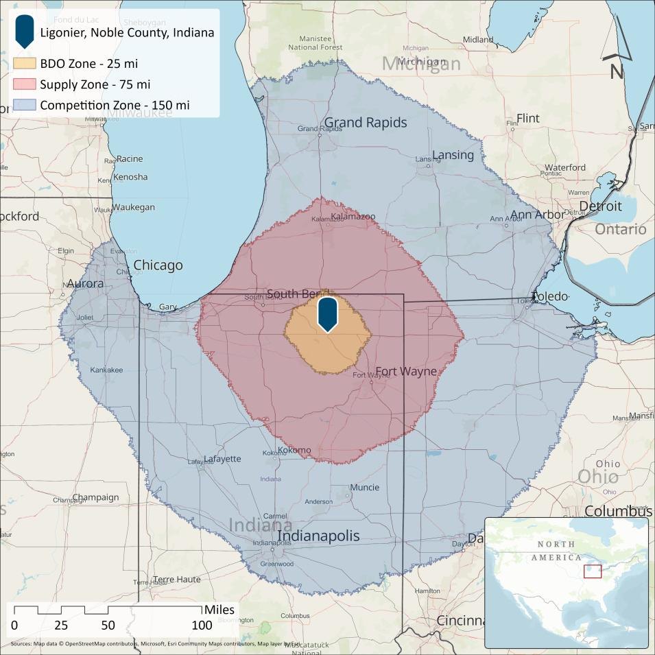 Noble County BDO Zone, Supply Zone, and Competition Zone
