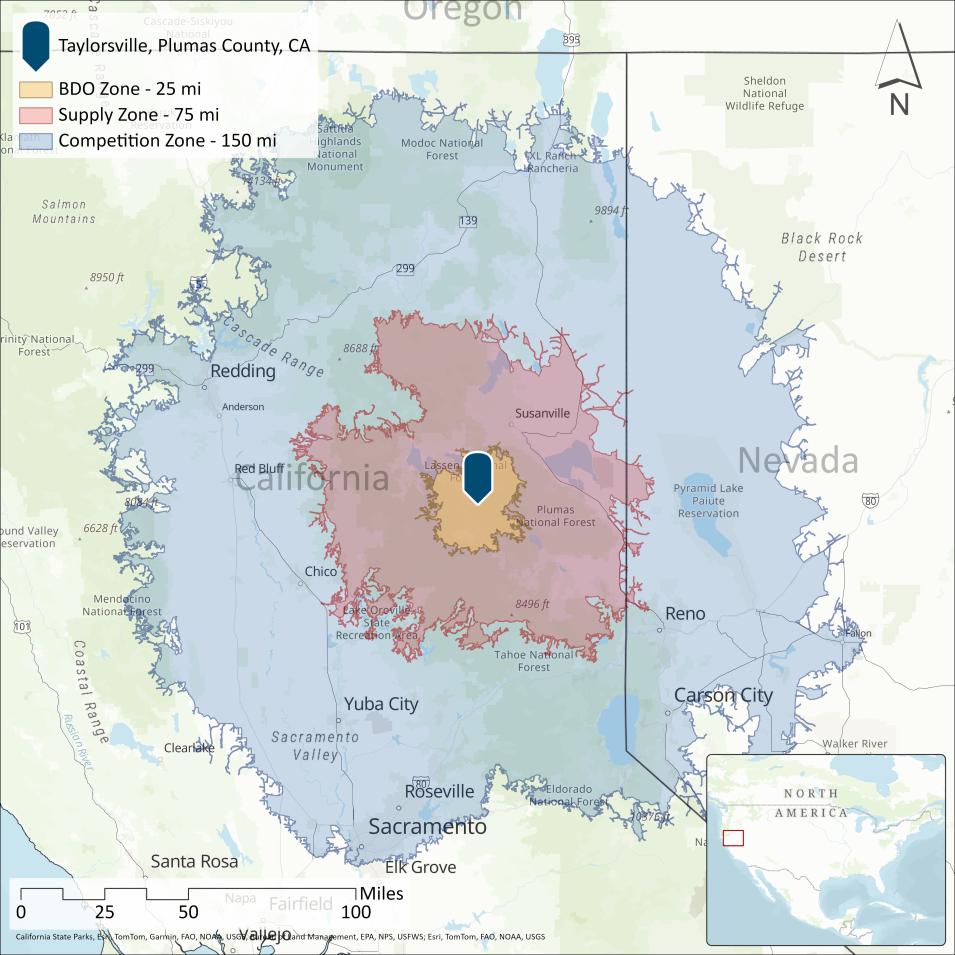 Plumas County BDO Zone, Supply Zone, and Competition Zone