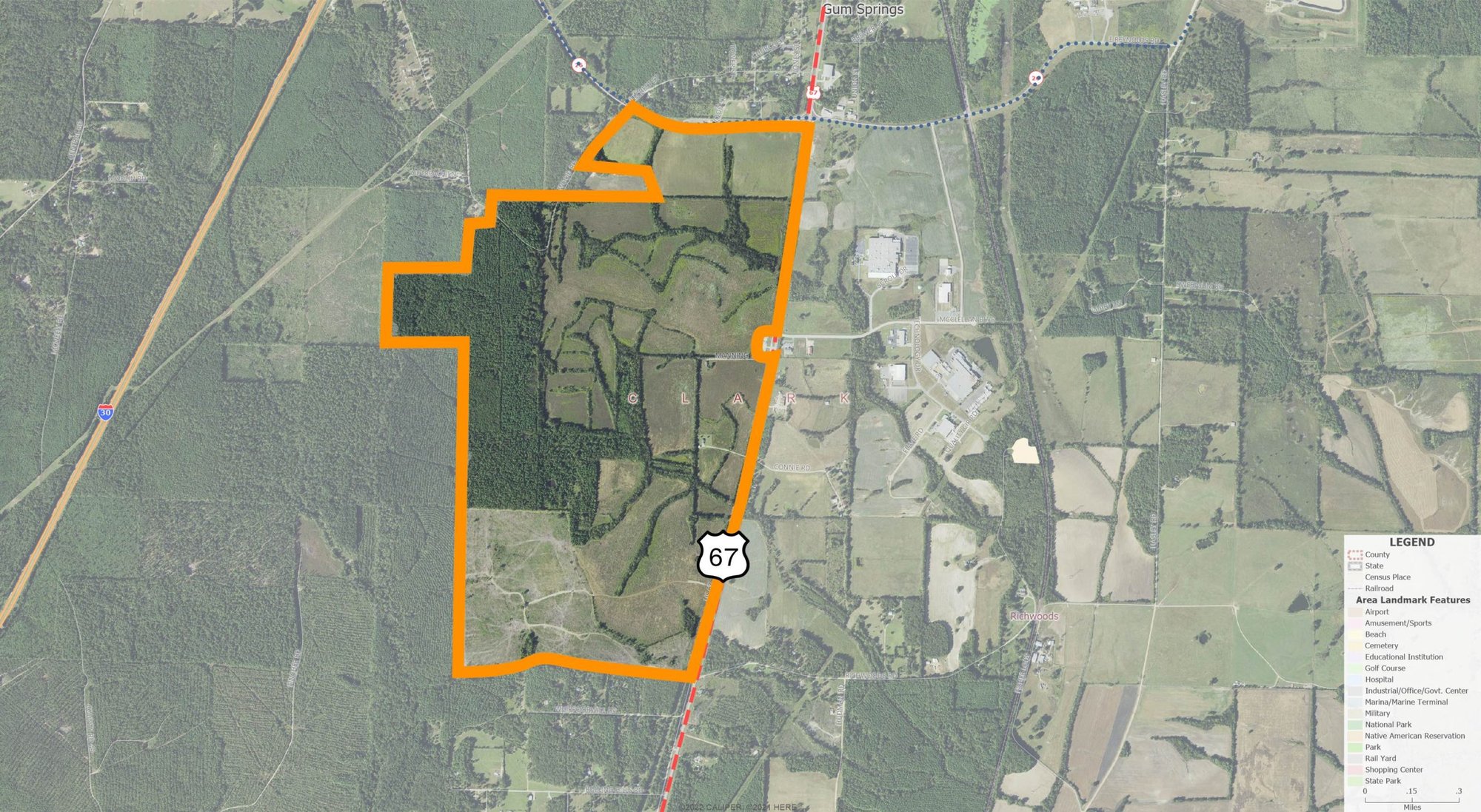 Southwest Arkansas Mega Site — outline and roads