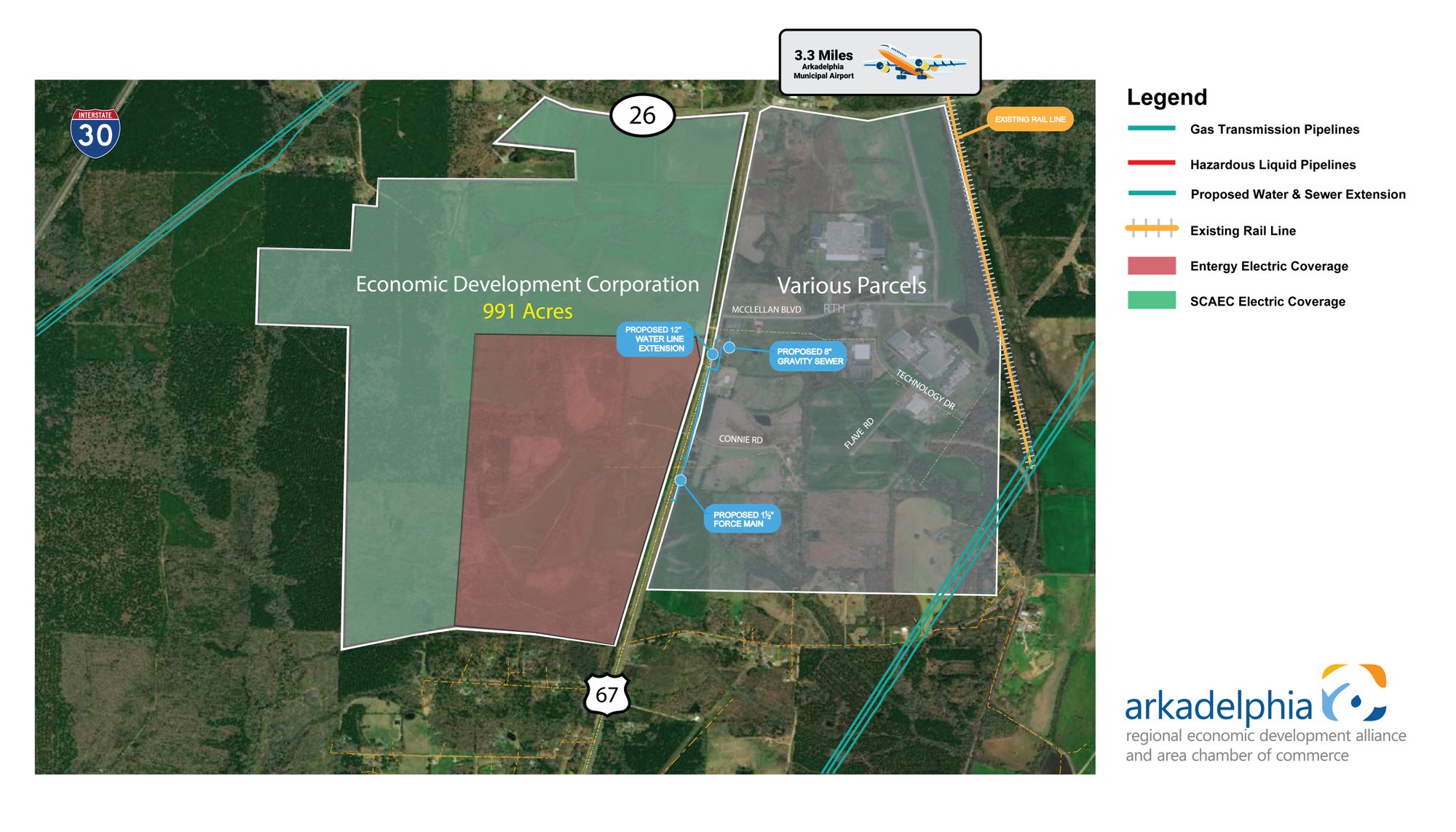 Southwest Arkansas Mega Site — transportation and electric