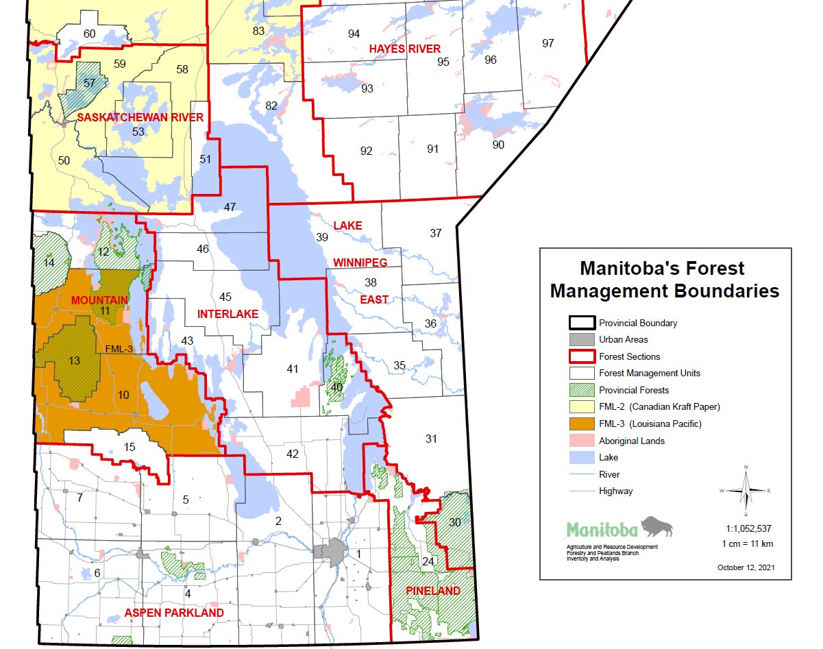 Forest Management Sections and Forest Management Units in south-central Manitoba