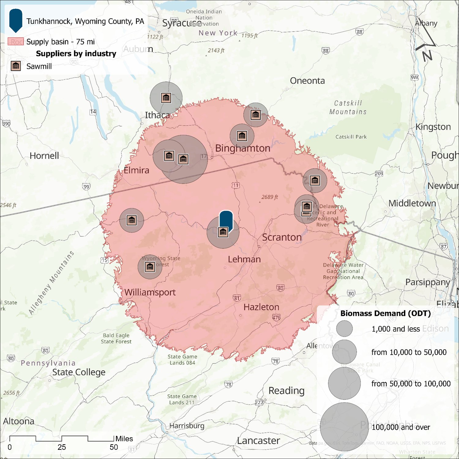 BDO Zone and Competition Zone with Tunkhannock as the center point